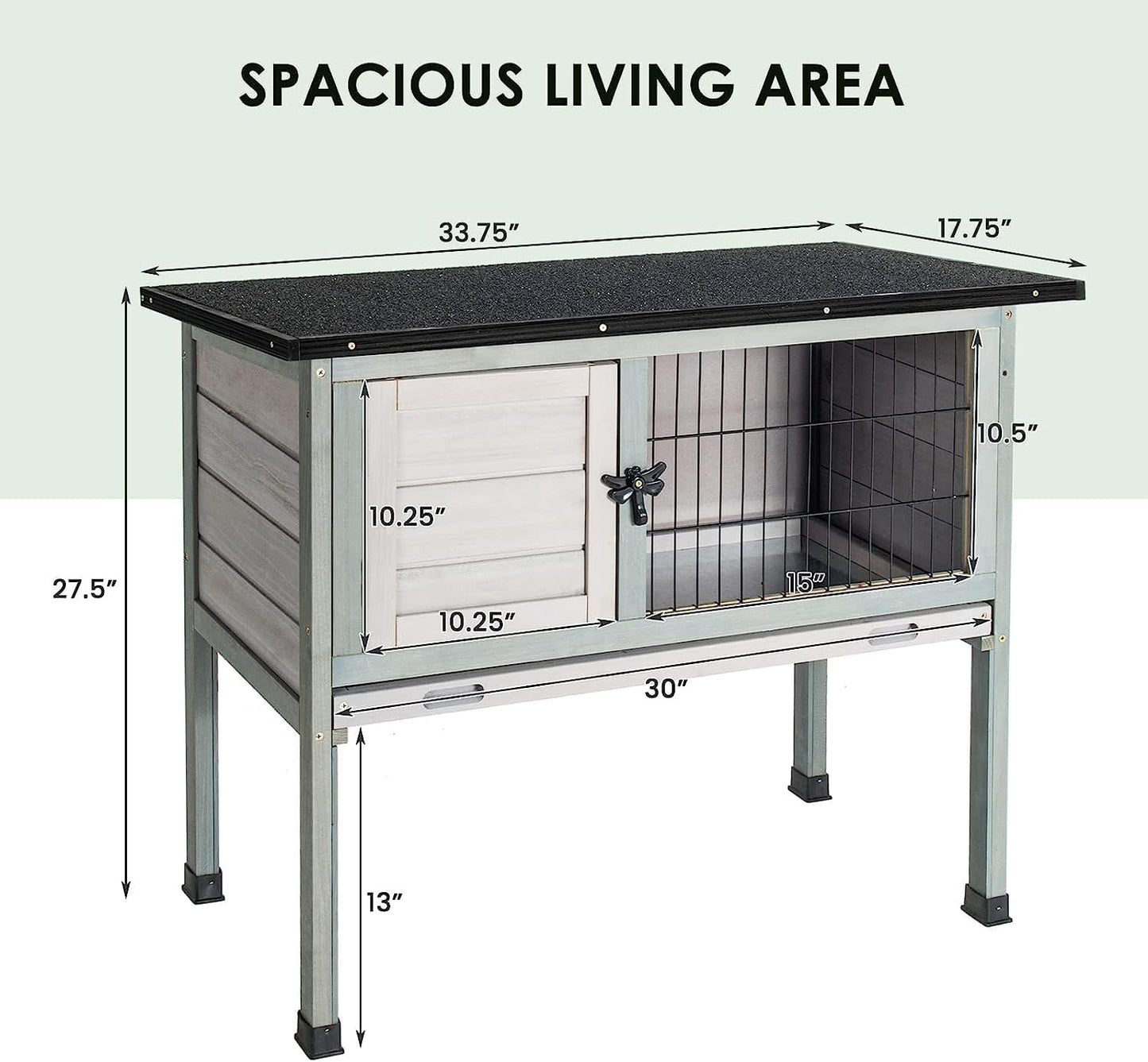 Elevated Wooden Rabbit Hutch with Openable Roof and Pull-Out Tray K7904