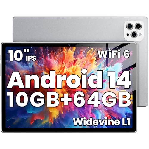 Android Tablet, 2024 Tablet 10 inch Android 14 Tablets, Octa-Core 10GB RAM 64GB ROM | 6000mAh Battery, 1024GB Expand |1080 * 800 HD IPS Touch Screen | 5G/2.4G WiFi 6 | Bluetooth 5.0 (Slive)