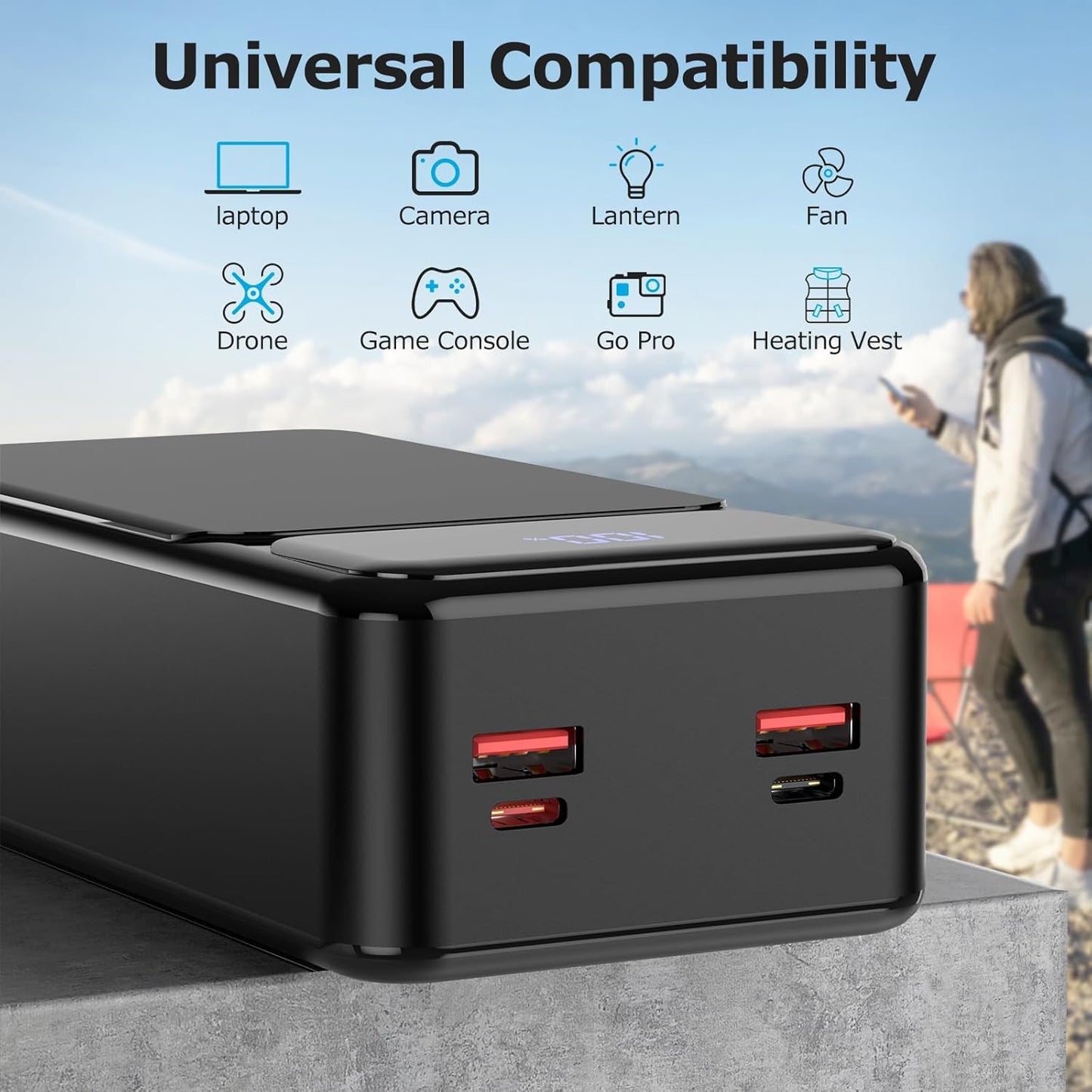 50000mAh Power Bank 22.5W Fast Charging Portable Charger USB-C with LED Display P93412