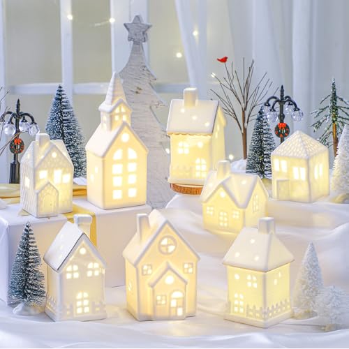 Ceramic LED Christmas Village Set with 8 Houses and 18 Trees C583