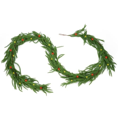 9ft Pine Garland with Lights, Artificial Greenery for Mantle Fireplace Holiday Decor E73429