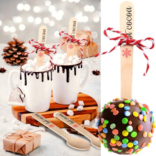 100 Set Christmas Wooden Spoons for Hot Cocoa, Chocolate, and Baking A7471
