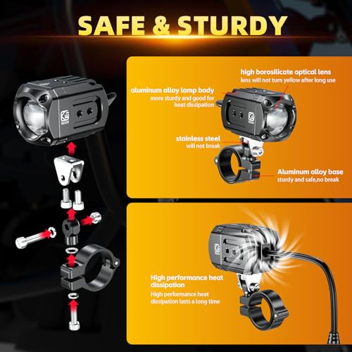 Motorcycle Auxiliary LED Light Kit with Mount Brackets, White/Amber Fog Light, Waterproof 60W K3577