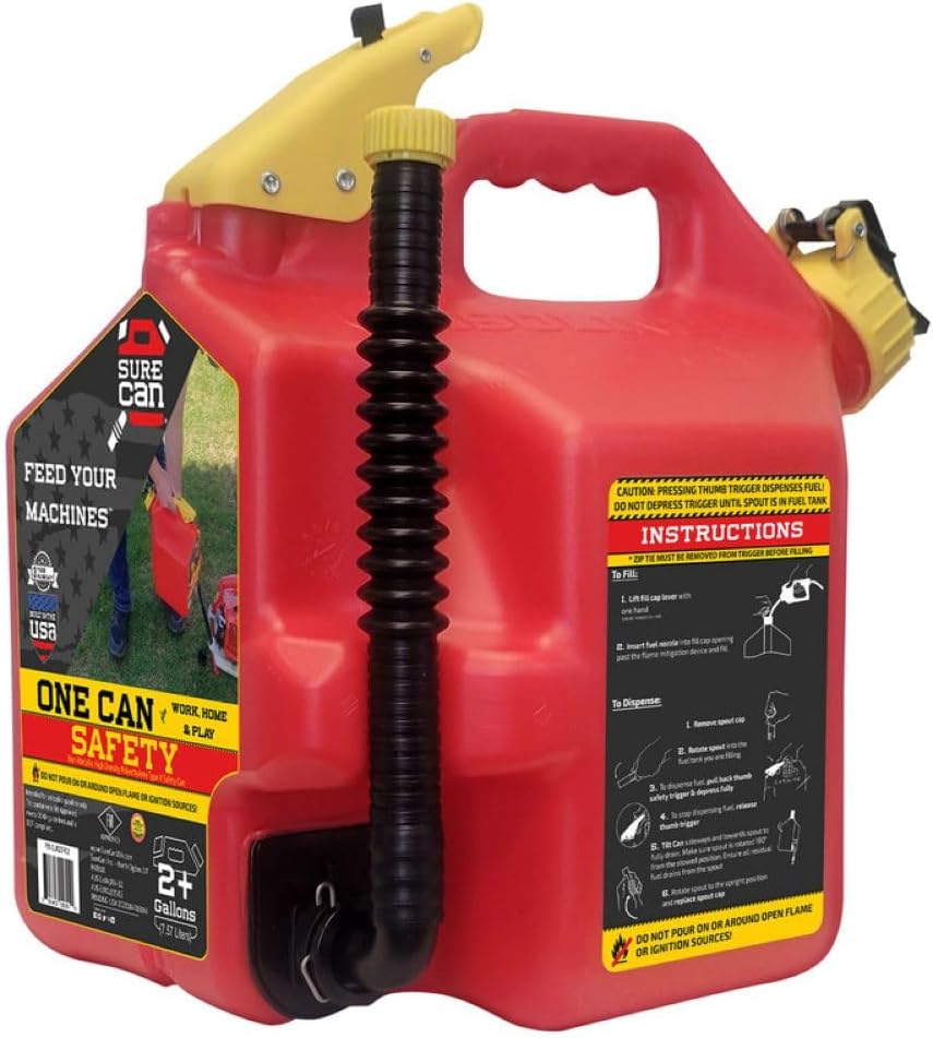 Surecan 2 Gallon Type-II Safety Container - With a Rotating Spout, Free Spill Design, Self-Venting, & Safety Fill Cap, Your Ideal Jerry Can (Red)