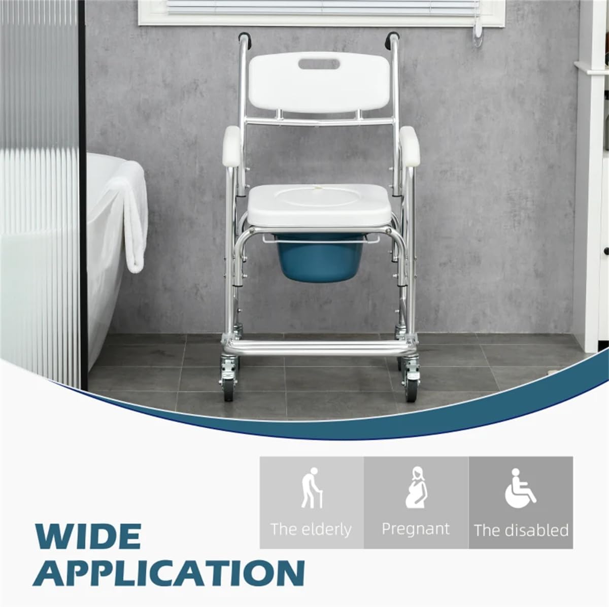 Waterproof Rolling Shower Commode Wheelchair with Padded Seat W898