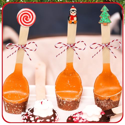 100 Set Christmas Wooden Spoons for Hot Cocoa, Chocolate, and Baking A7471