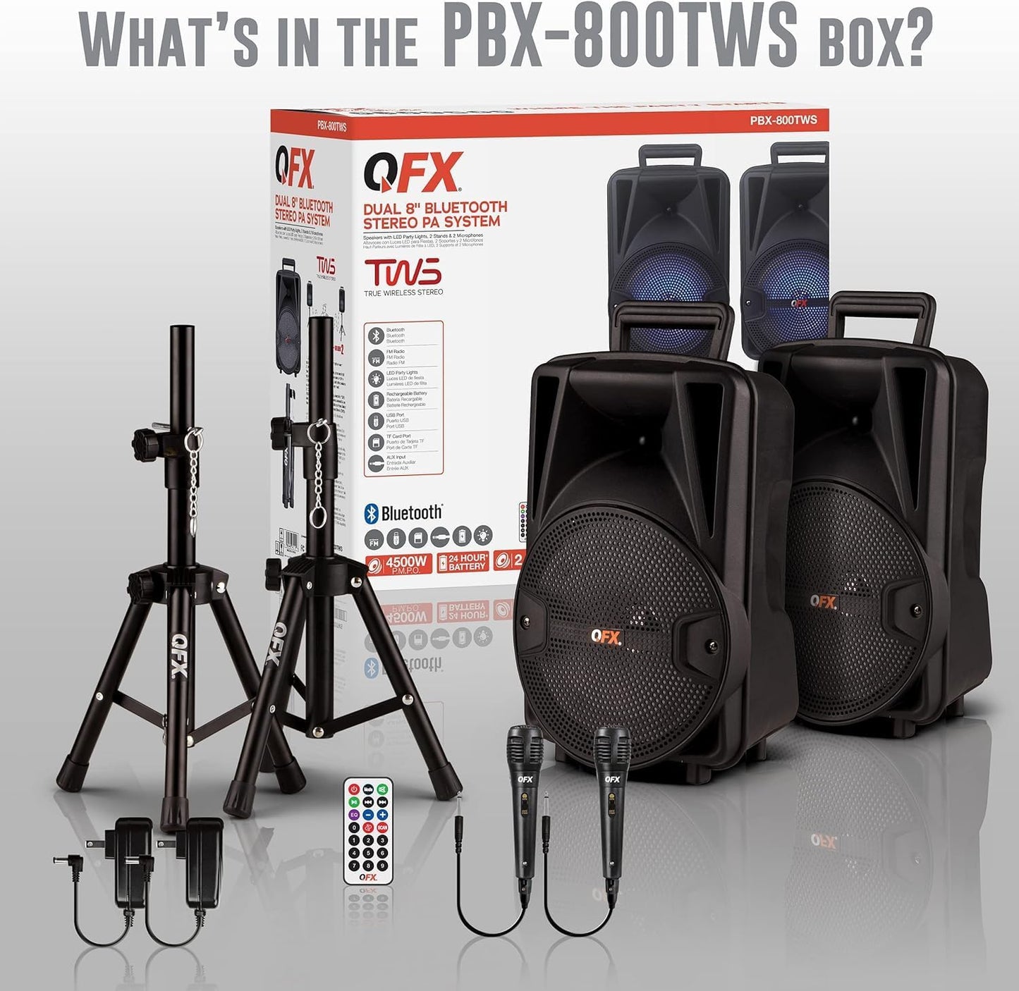 8-Inch TWS Bluetooth Stereo PA System with 2 Microphones and Stands J937036