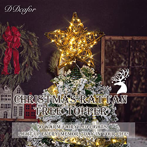 Rattan Star Christmas Tree Topper with 50 Warm LED Lights Y8171