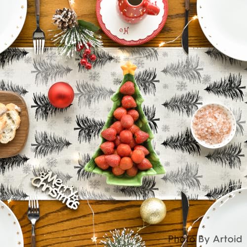 Snowflake Christmas Table Runner, Winter Green Kitchen Dining Decoration 13x72 Inch G642