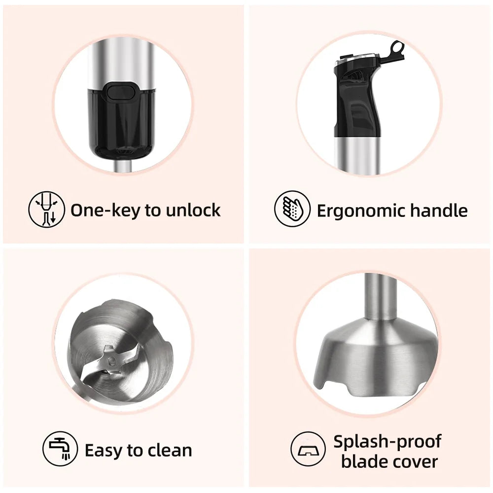 500W Handheld Blender with Whisk, Grinding Cup and Juicer B6326