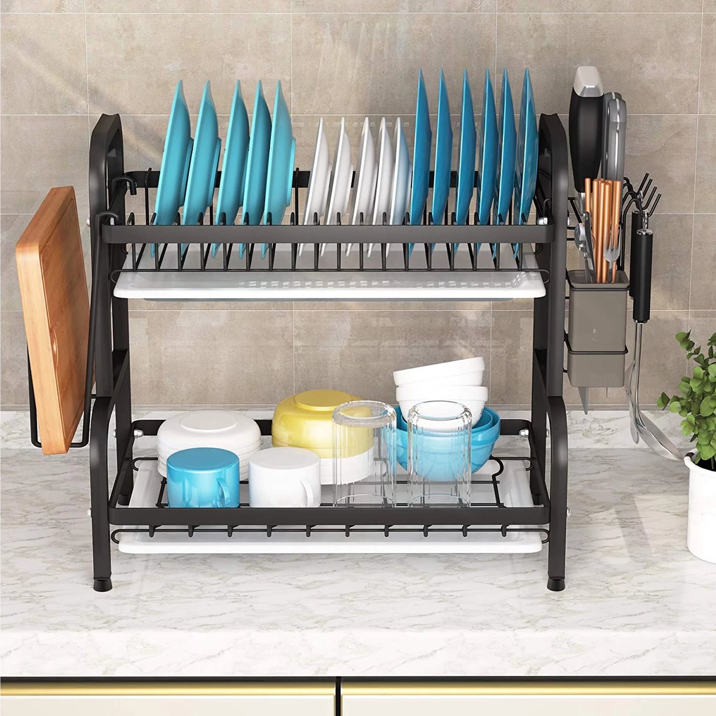 Over the Sink Dish Drying Rack, Adjustable 2-Tier Large Kitchen Organizer I642254