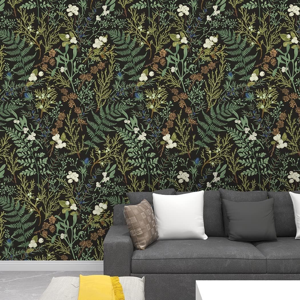 Peel and Stick Wallpaper Black Floral Self Adhesive Removable P197