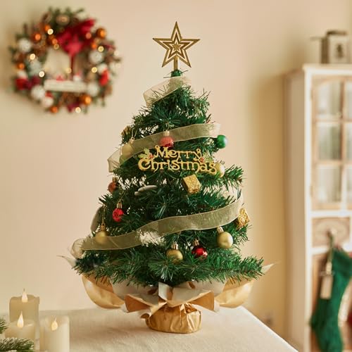 Mini Christmas Tree with 50 LED Lights 24 Inch Tabletop Prelit Artificial Tree J785647