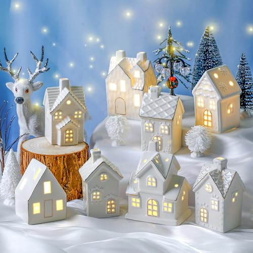 Ceramic LED Christmas Village Set with 8 Houses and 18 Trees C583