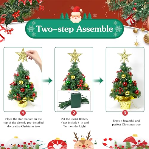 Tabletop Christmas Tree with LED Lights, 22-Inch Pre-Decorated Artificial Tree I848860