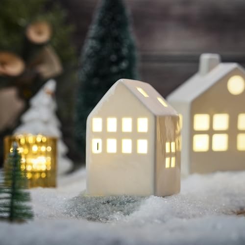 Ceramic Christmas Village Houses with LED Lights, 3 Pieces with Trees Y512