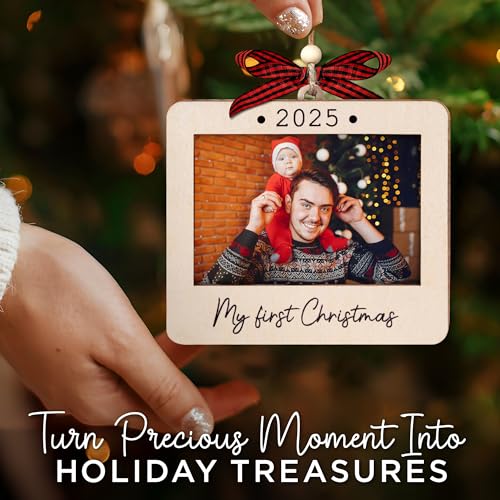 Christmas Ornament Picture Frame - Wooden Landscape Photo Frame for Tree U75225