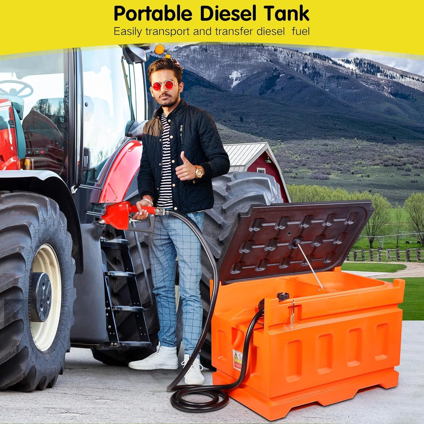 48 Gallon Diesel Fuel Transfer Tank with 12V Pump and 13FT Hose Q1820