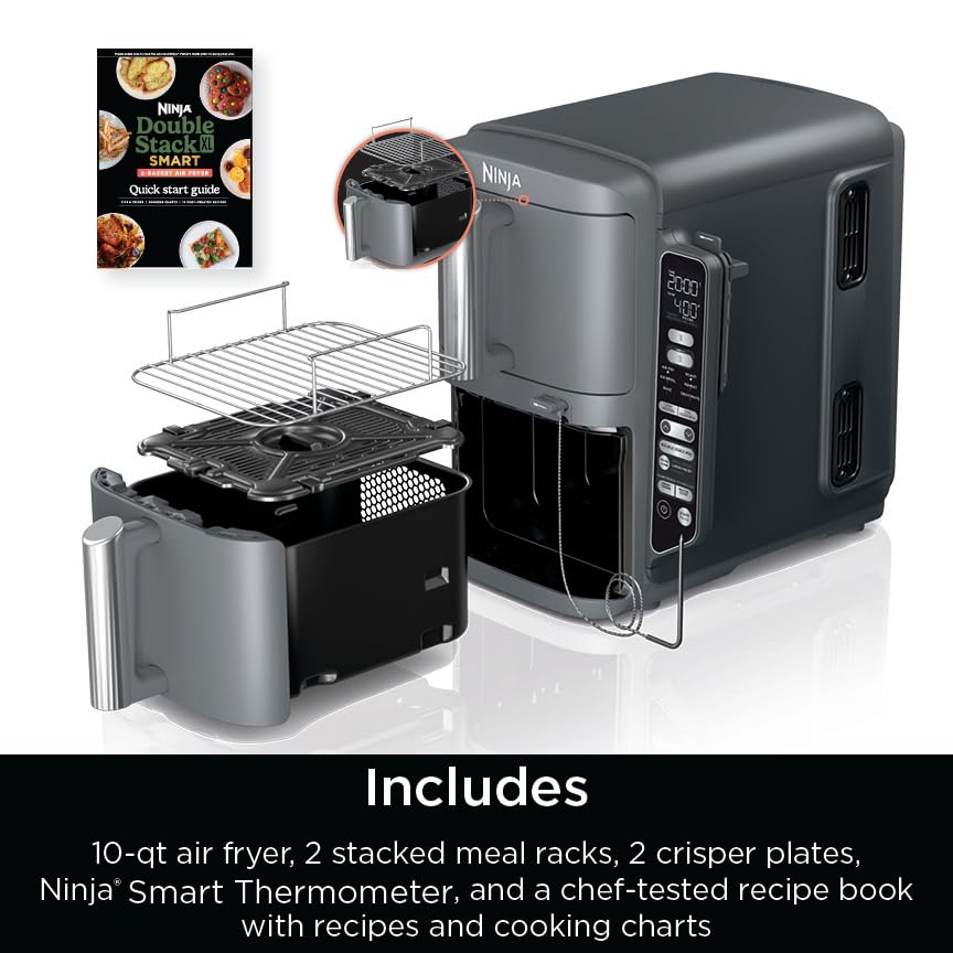 Air Fryer, 8 QT DoubleStack 2-Basket, 6-in-1, Roast & Bake, Dishwasher Safe N927