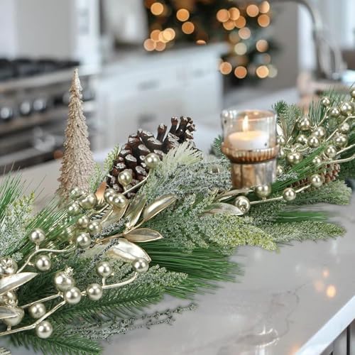 6.6 ft Christmas Garland with Faux Cedar and Glitter Berry H2007
