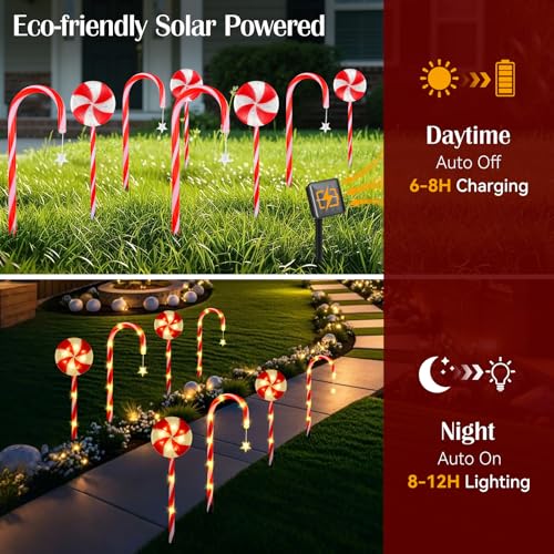 Solar Walkway Lights Outdoor, 8 Pack Candy Cane Christmas Decorations P5544