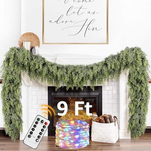 9ft Prelit Faux Pine Garland with Lights for Mantle Q9088
