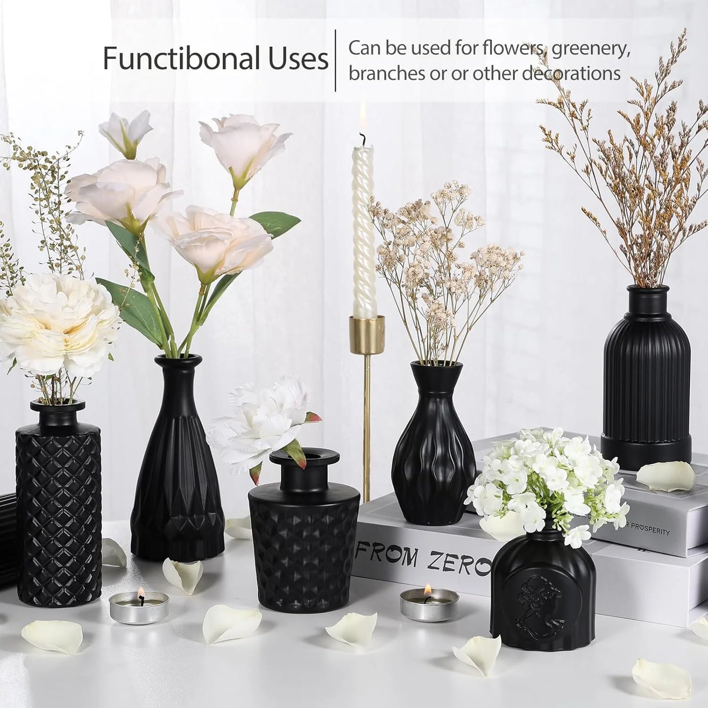 Mini Glass Bud Vases, Rustic Green & Black, Set of 12 T210619