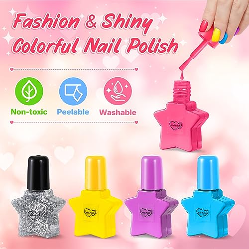 Nail Polish Kit for Girls Ages 7-12, Nail Art Studio with Pink Nail Dryer N565