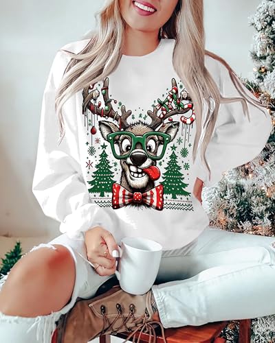 Funny Reindeer Graphic Sweatshirt Oversized Christmas Pullover J1348