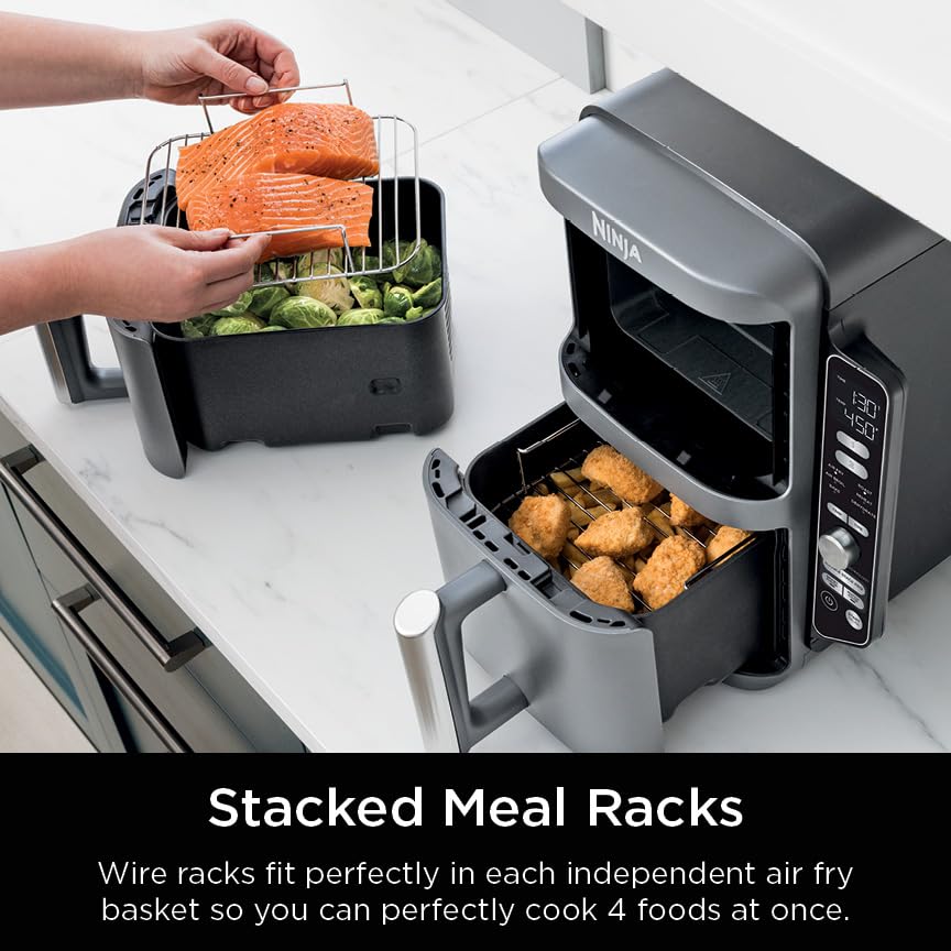 Air Fryer, 8 QT DoubleStack 2-Basket, 6-in-1, Roast & Bake, Dishwasher Safe N927