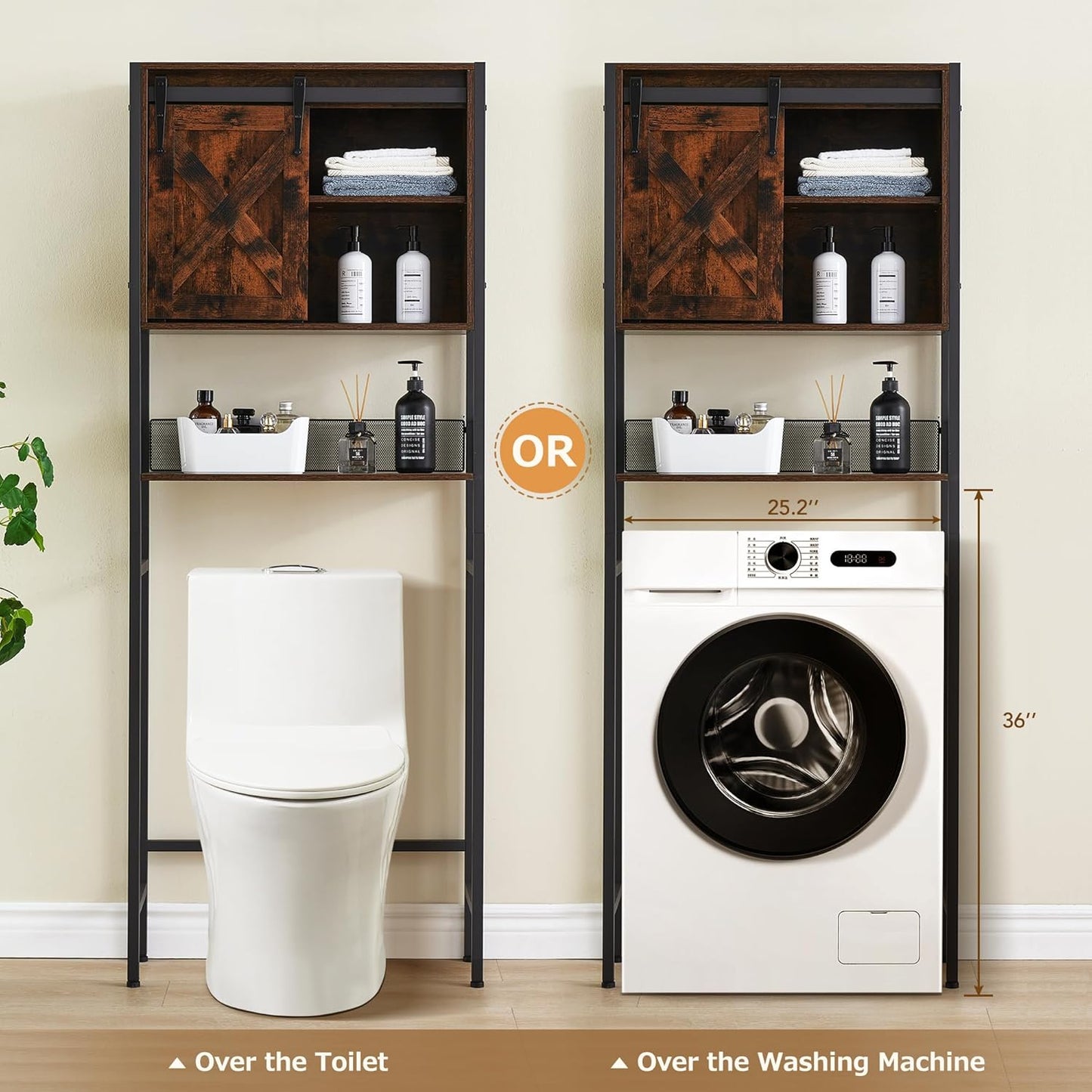 Over The Toilet Storage Cabinet with Sliding Door and Adjustable Shelf, Rustic Brown F7939