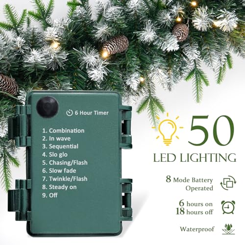 Christmas garland with lights, 9ft, battery operated with timer B505