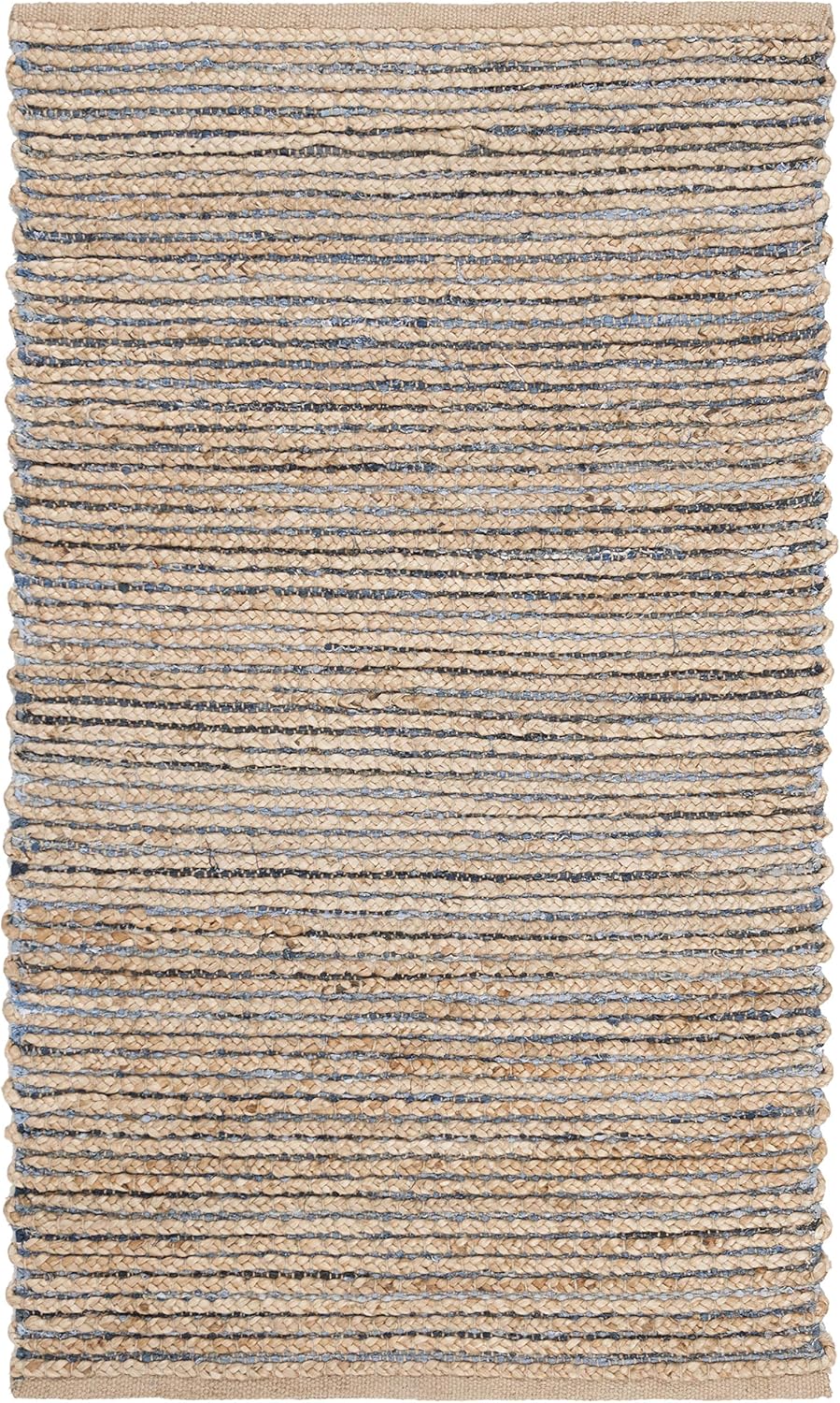 Handmade Braided Stripe Jute Accent Rug - 3' x 5', Natural & Blue D3918