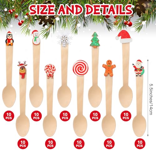 100 Set Christmas Wooden Spoons for Hot Cocoa, Chocolate, and Baking A7471