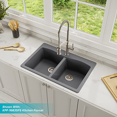 33" Dual Mount Single Bowl Granite Kitchen Sink in Black I558