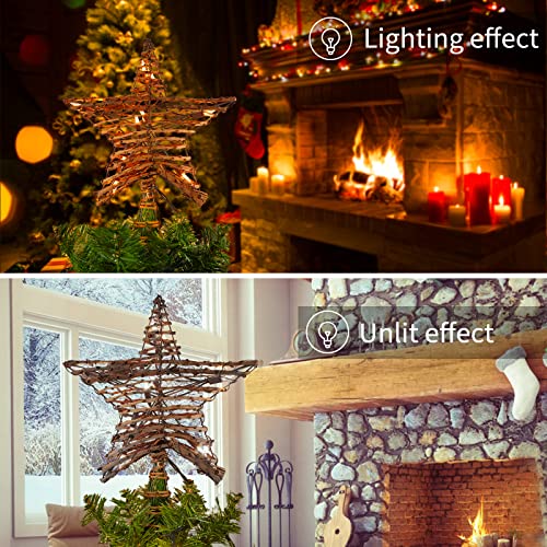 3D Rattan Christmas Tree Star Topper with Lights K600255