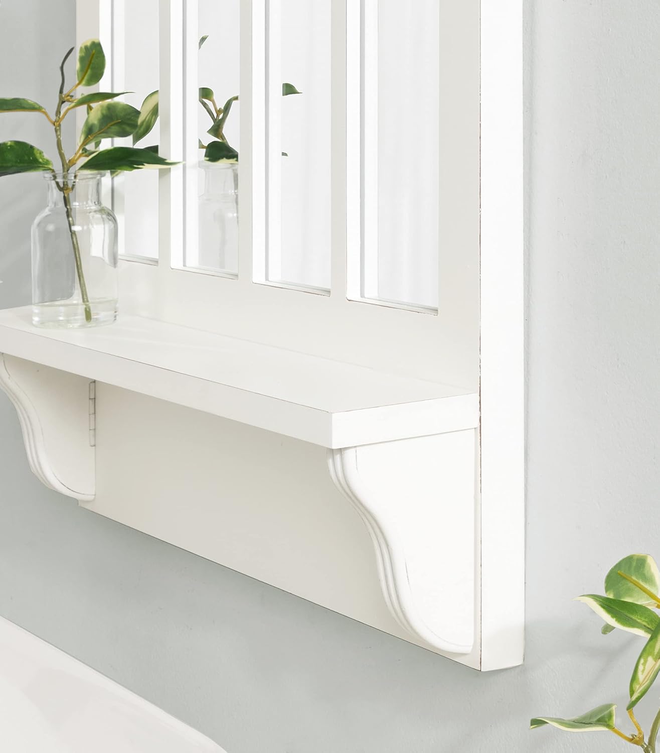 Arched Wall Mirror with Shelf, White, 21 x 36 Z141328