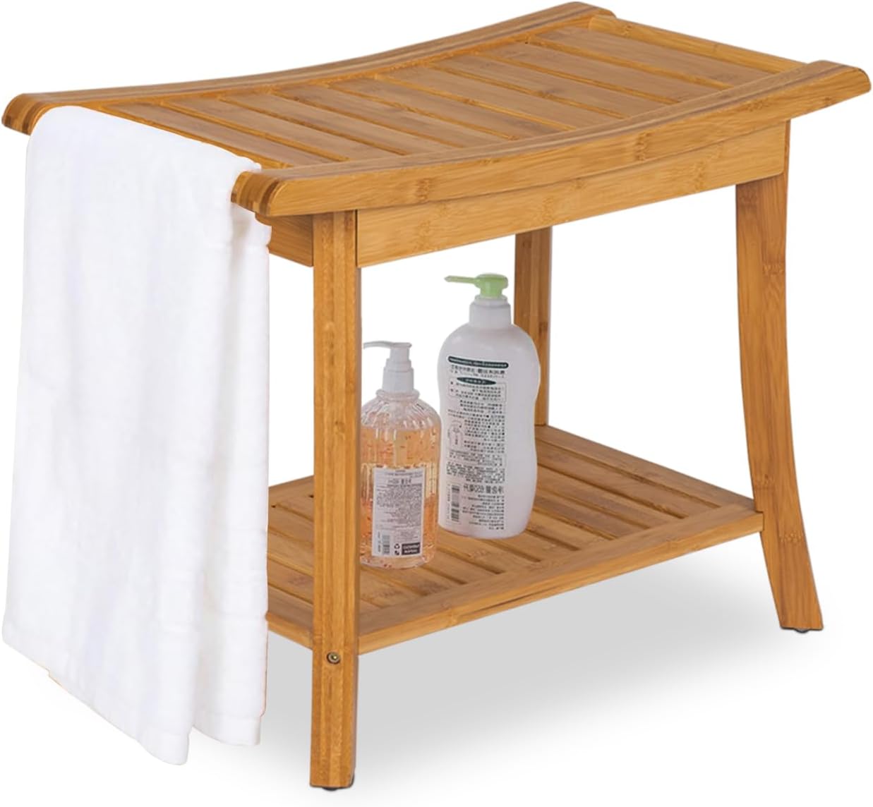 Bamboo Shower Stool with Handles and Storage Shelf X28847