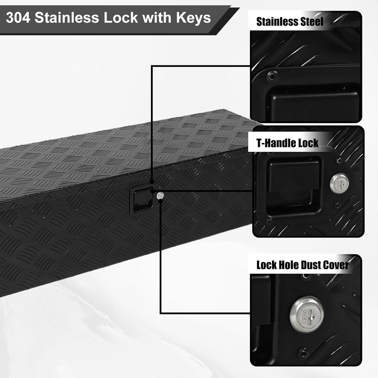 Heavy Duty Aluminum Pickup Truck Bed Toolbox with Lock and Keys I69514