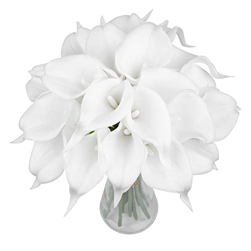 20Pcs Fake Calla Lily Flowers Real Touch Latex Artificial Calla Lilies Flowers for Home Wedding Bouquet Baby Shower Centerpieces Party Decor (White)