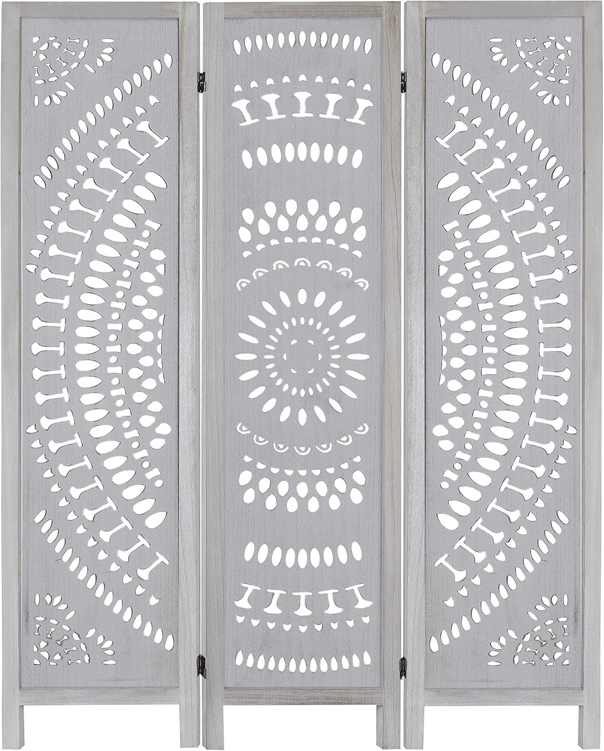 ECOMEX 3 Panel Carved Wood Room Divider, 5.6ft Tall Super Wide Folding Privacy Screen, Boho Room Divider, Divider for Room Separation, Decorative Room Divider(White)