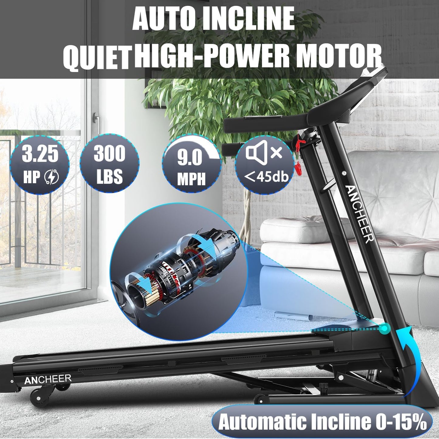 Folding Treadmill with Auto Incline and Bluetooth Speaker M2009