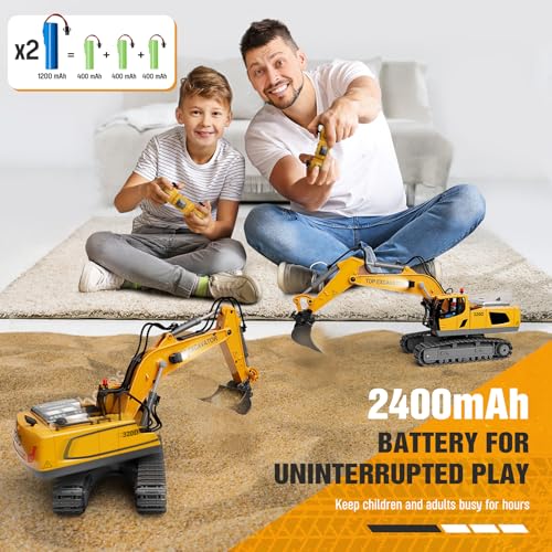 Remote Control Excavator Construction Toy for Boys, 11CH with Metal Shovel and Lights N4221