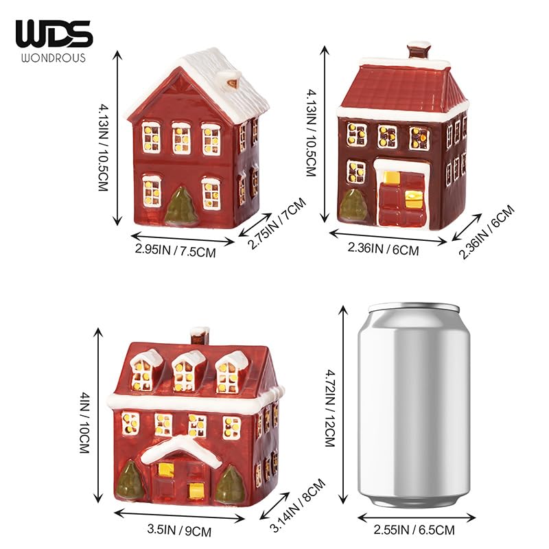 Ceramic Christmas Village Houses, Set of 3 Lighted, Hand Painted Indoor Decor C322437