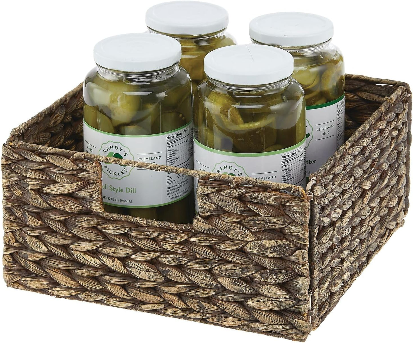 Woven Hyacinth Bin Basket Organizer with Handles - Foldable Storage for Kitchen Pantry, Cabinet, Cupboard X957