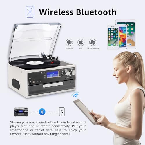 Record Player 3 Speeds Turntable with Bluetooth and Built-in Speakers X989957