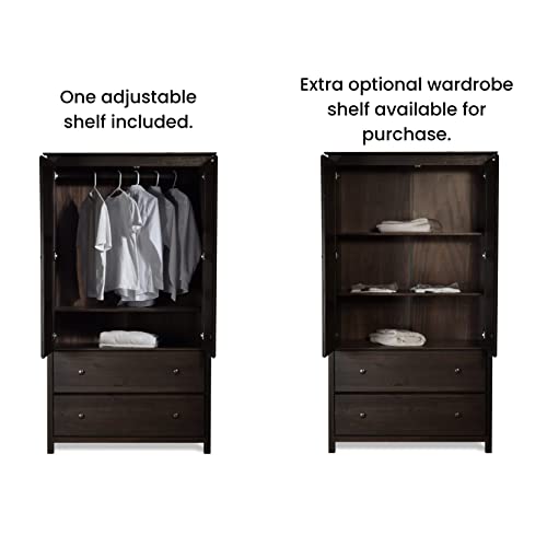 Shaker 2-Door Wardrobe, Solid Wood with Walnut Finish N5616
