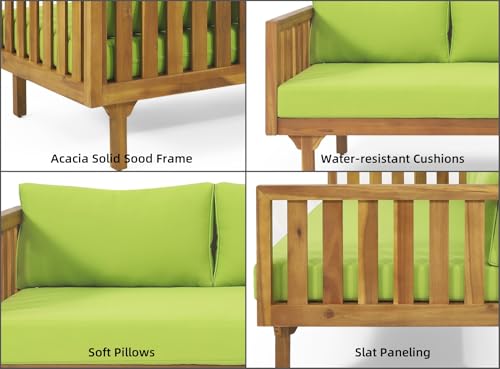 Outdoor 3 Seater Daybed with Cushions, Acacia Wood Patio Sofa H423