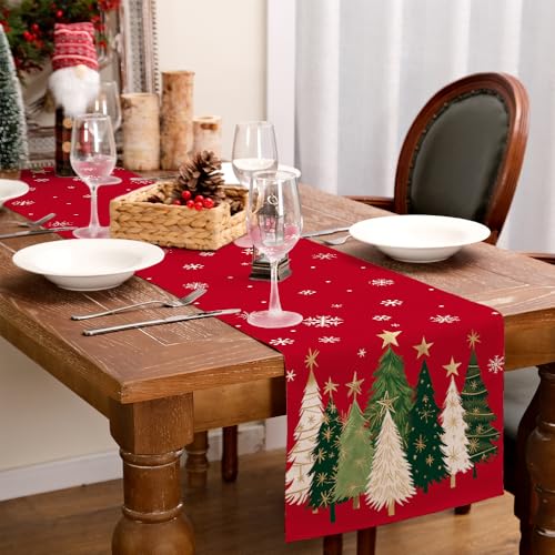 Christmas Table Runner 13x72 Inch, Red Winter Holiday Decor S612