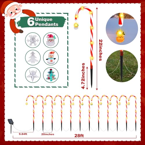 Solar Candy Cane Lights, 12-Piece Outdoor Pathway Set, 8 Modes V601